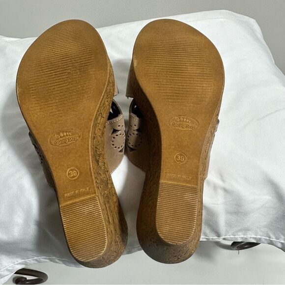 Spring Step Womens Flamyo Slide Italian Leather Cutout Beige Wedge Sandals EU 39 - Picture 10 of 11